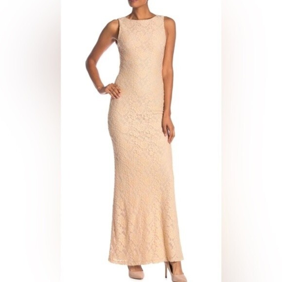 Alice + Olivia | Sachi Lace Overlay Open-Back Maxi Dress Blush Pink Sz 4 - Picture 1 of 15